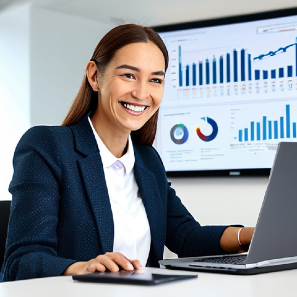 Digital Transformation**

"A professional insurance broker working on a modern laptop in a bright, contemporary office. The screen displays a user-friendly customer portal with policy information. She is smiling and engaged, wearing a modest business casual outfit. Background includes charts and graphs illustrating data analysis. Fully clothed, appropriate attire, safe for work, perfect anatomy, natural proportions, professional photography, high quality."

**