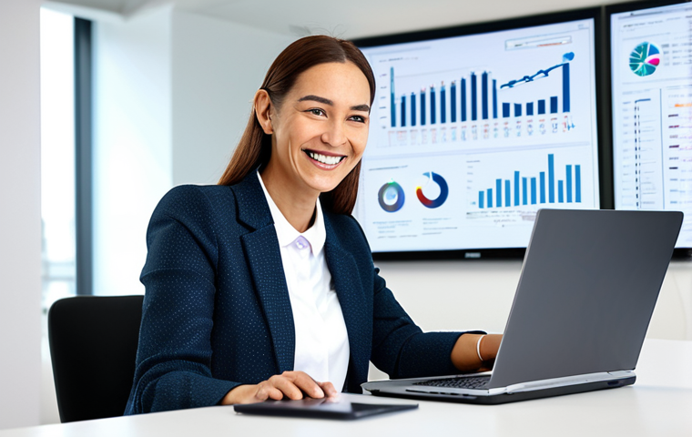 Digital Transformation**

"A professional insurance broker working on a modern laptop in a bright, contemporary office. The screen displays a user-friendly customer portal with policy information. She is smiling and engaged, wearing a modest business casual outfit. Background includes charts and graphs illustrating data analysis. Fully clothed, appropriate attire, safe for work, perfect anatomy, natural proportions, professional photography, high quality."

**