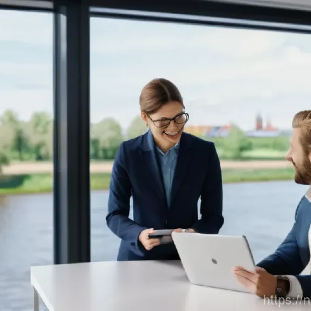 보험중개사와 관련된 산업 동향 파악 - **A modern, bustling Dutch insurance office focused on digital integration and human connection.** T...