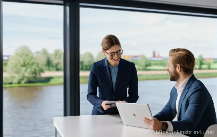 보험중개사와 관련된 산업 동향 파악 - **A modern, bustling Dutch insurance office focused on digital integration and human connection.** T...