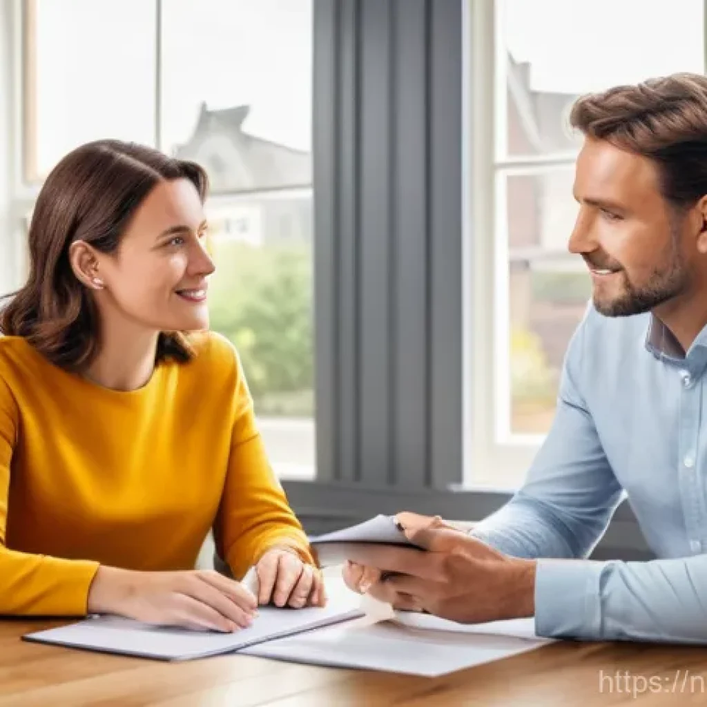 보험중개사 커리어 패스와 성장 가능성 - **Prompt: Empathetic Financial Guidance in a Dutch Home**
    A warm, inviting image depicting a fem...