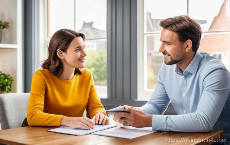 보험중개사 커리어 패스와 성장 가능성 - **Prompt: Empathetic Financial Guidance in a Dutch Home**
    A warm, inviting image depicting a fem...