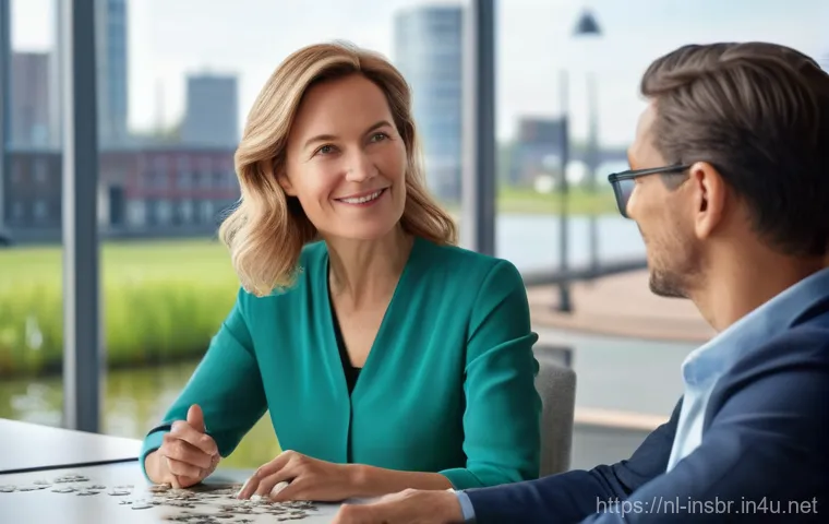 보험중개사와 고객의 신뢰 관계 구축 사례 - A Dutch person, approximately 40 years old, dressed in smart casual attire (e.g., a comfortable swea...