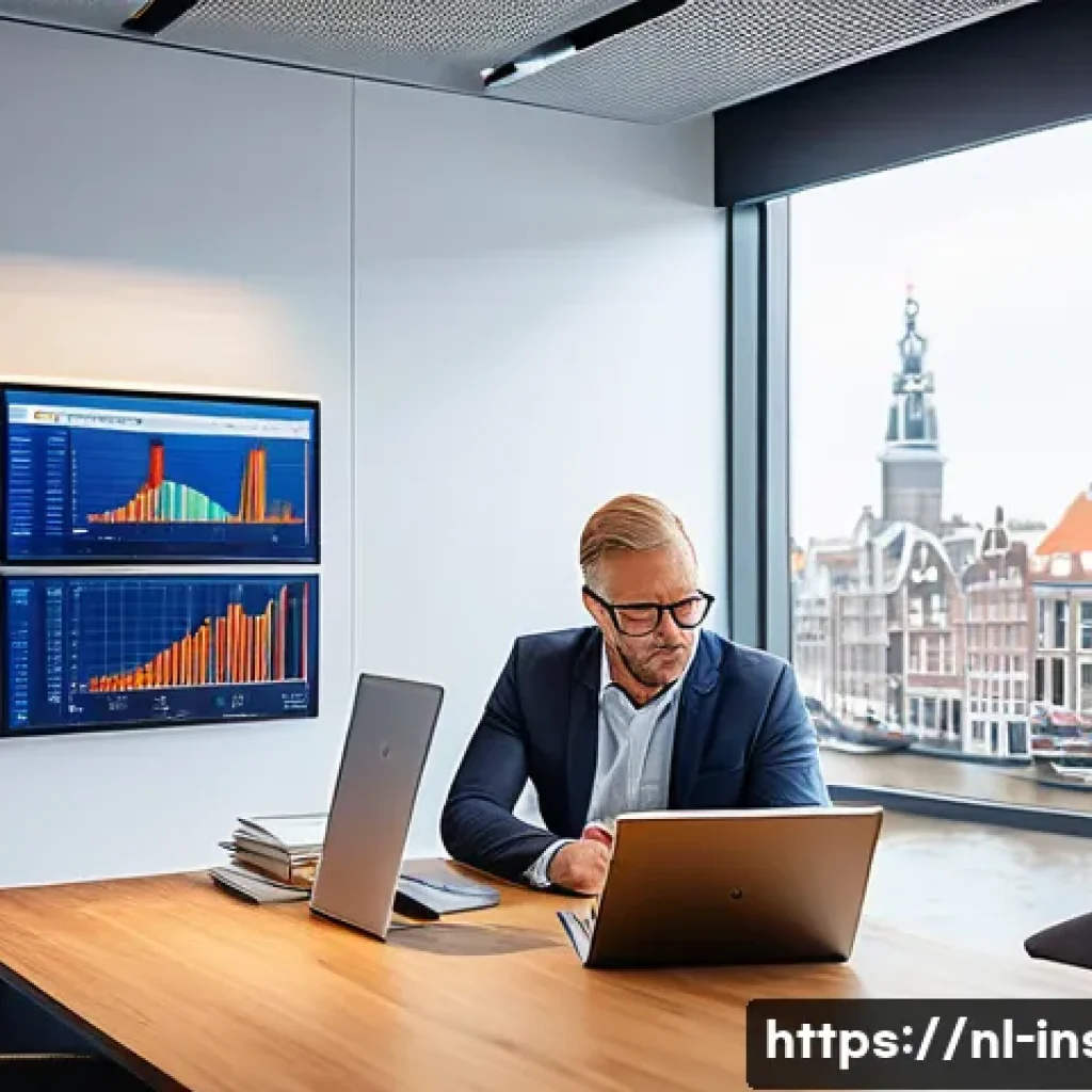 보험중개사 필수 읽어야 할 블로그 추천 - A modern Dutch insurance office interior showing a professional insurance broker consulting with a m...