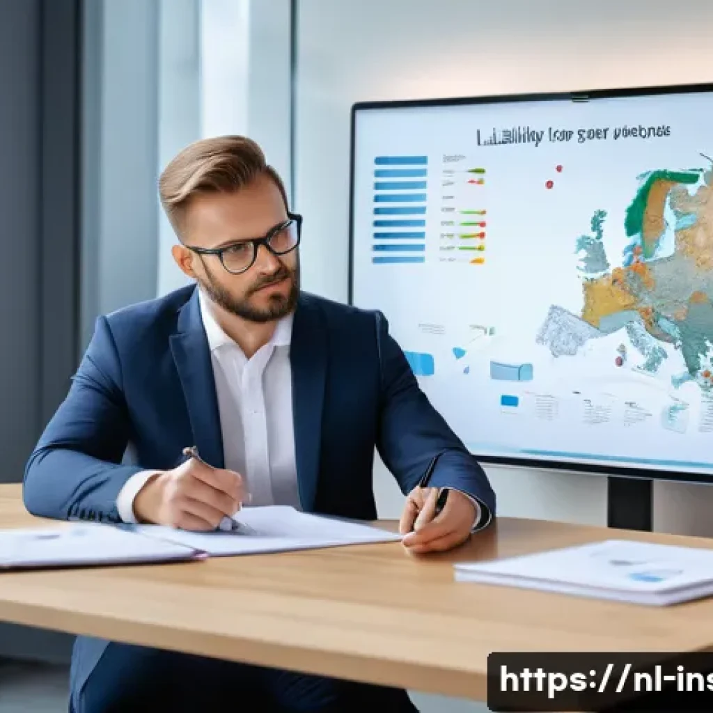 보험중개사 초보자가 알아야 할 용어 - A professional Dutch insurance broker sitting at a modern office desk, explaining insurance premium ...
