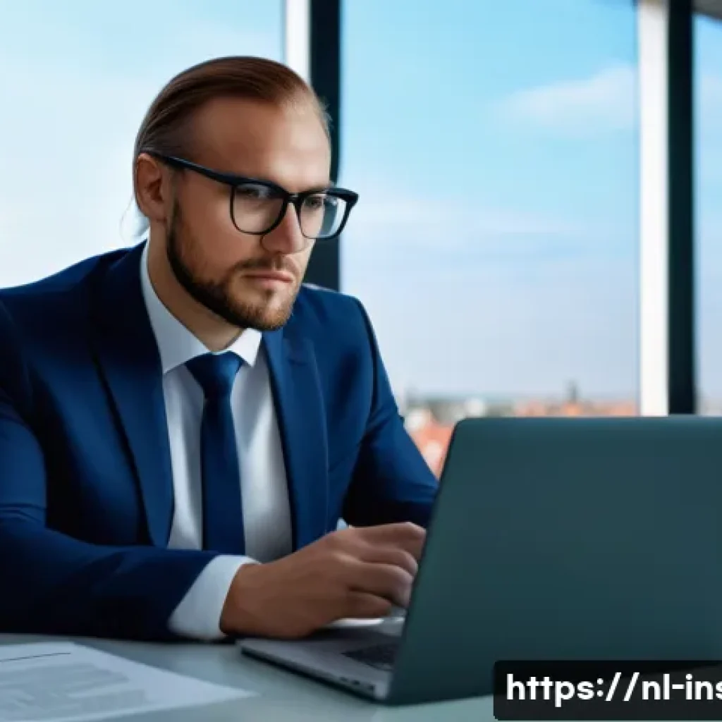 보험중개사 자격증 취득 후 유지 관리 방법 - A professional Dutch insurance advisor in a modern office setting, attentively studying an online ce...