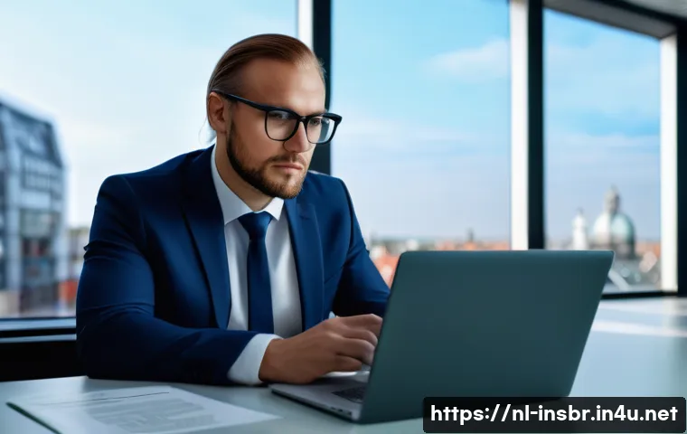 보험중개사 자격증 취득 후 유지 관리 방법 - A professional Dutch insurance advisor in a modern office setting, attentively studying an online ce...