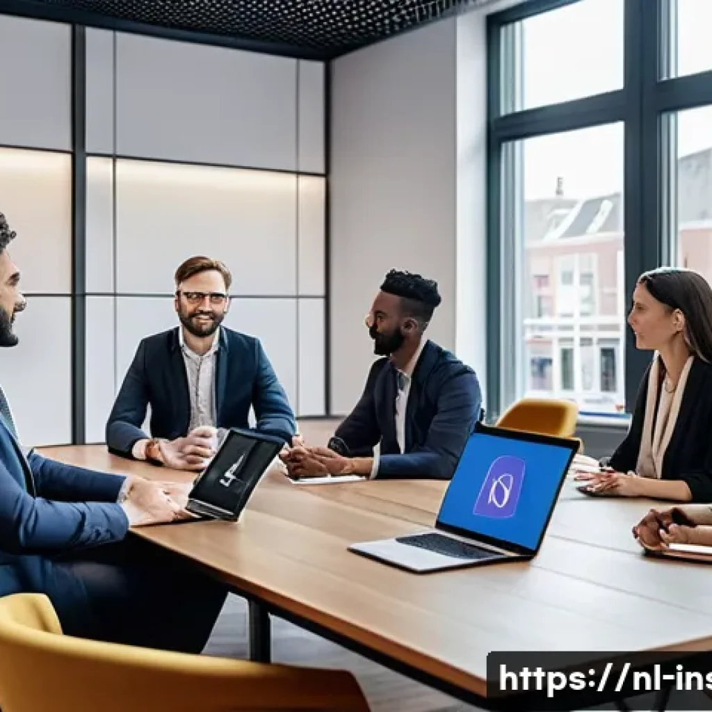 보험중개사로서의 글로벌 네트워킹 방법 - A professional international business meeting scene in a modern conference room in Amsterdam, featur...