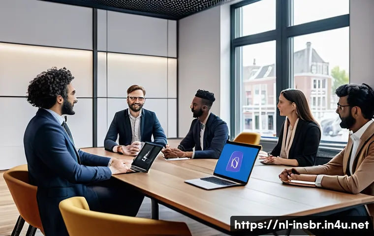 보험중개사로서의 글로벌 네트워킹 방법 - A professional international business meeting scene in a modern conference room in Amsterdam, featur...