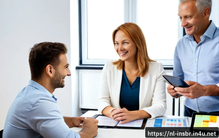 보험중개사와 관련된 최신 보험 상품 성공 사례 분석 - Photorealistic Dutch insurance broker in a bright modern office, warmly explaining a successful tail...