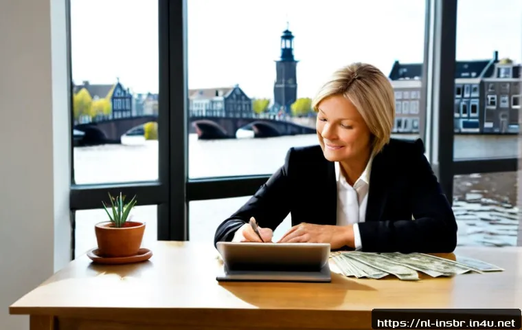 보험중개사와 보험업계 트렌드 - Photorealistic insurance broker in a bright modern Amsterdam office, professionally dressed middle-a...